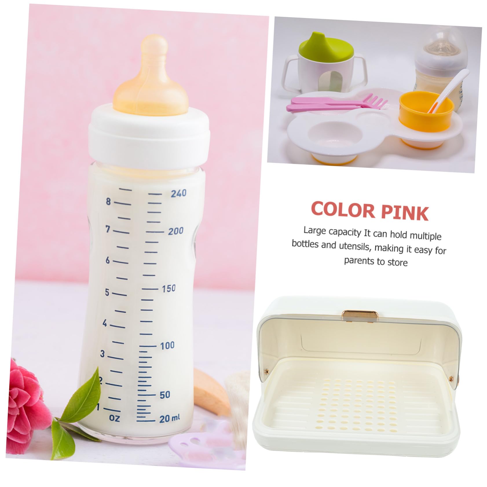 Organizador de Biberones Material PP Blanco y Diseño Sencillo y Elegante Escurridor de Platos Función de Drenaje y Protección contra Polvo para Cocina
