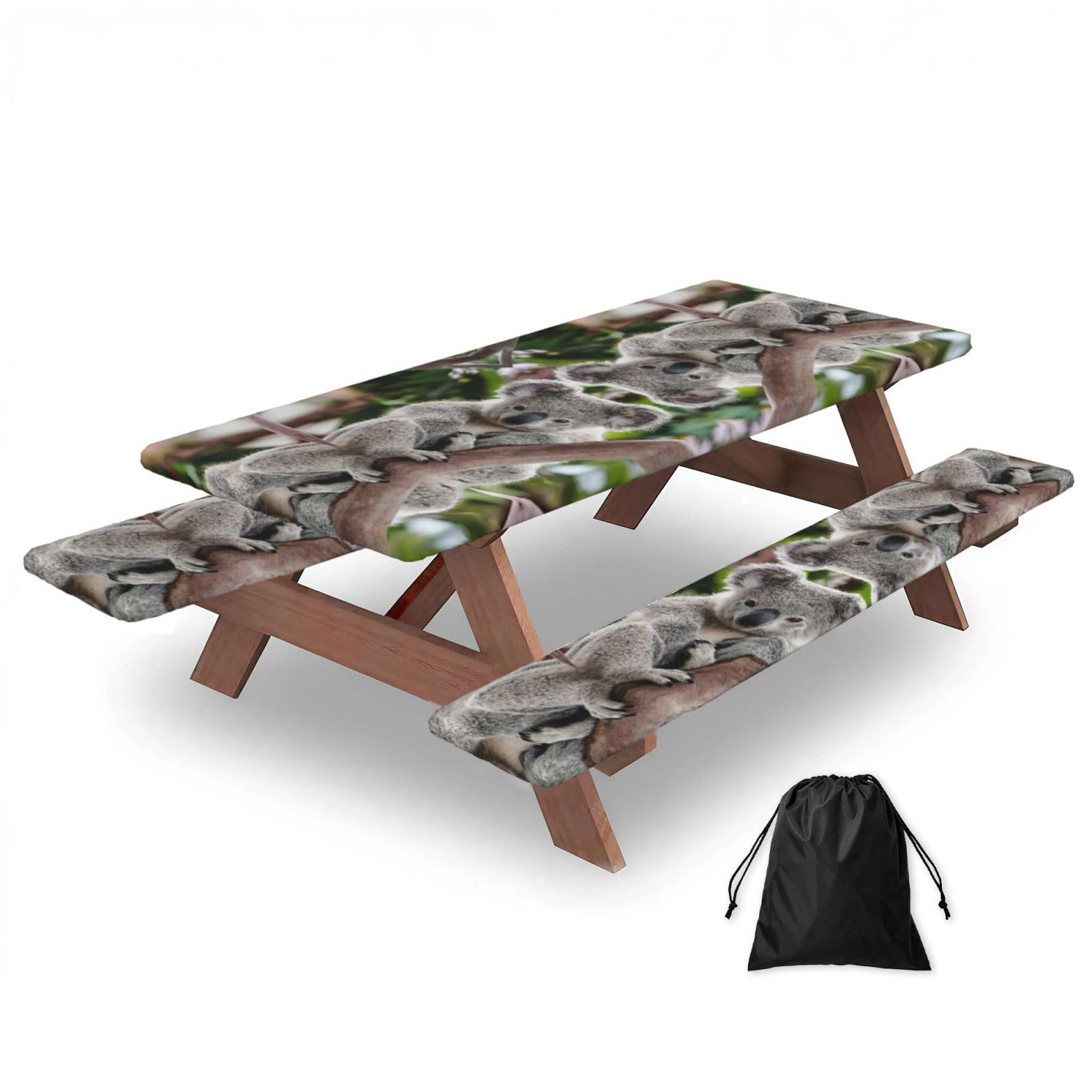 Zyjhyy Black Cute Koala Print 3 Pack Wipeable Picnic Bench Cover And Table Cover Lightweight Table Cloth For Camping Outdoor