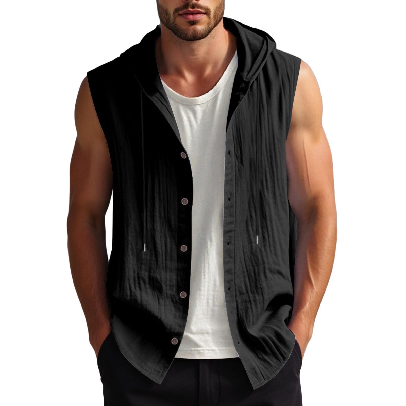 Gilet in Lino da Uomo, Senza Maniche Giacca Gilet Estivo da Uomo retrò Casual Piatto Gilet in Lino Solido Slim Fit alla Moda Scollo a V per Matrimoni E Feste Gilet Estivo Uomo Panciotto Vintage