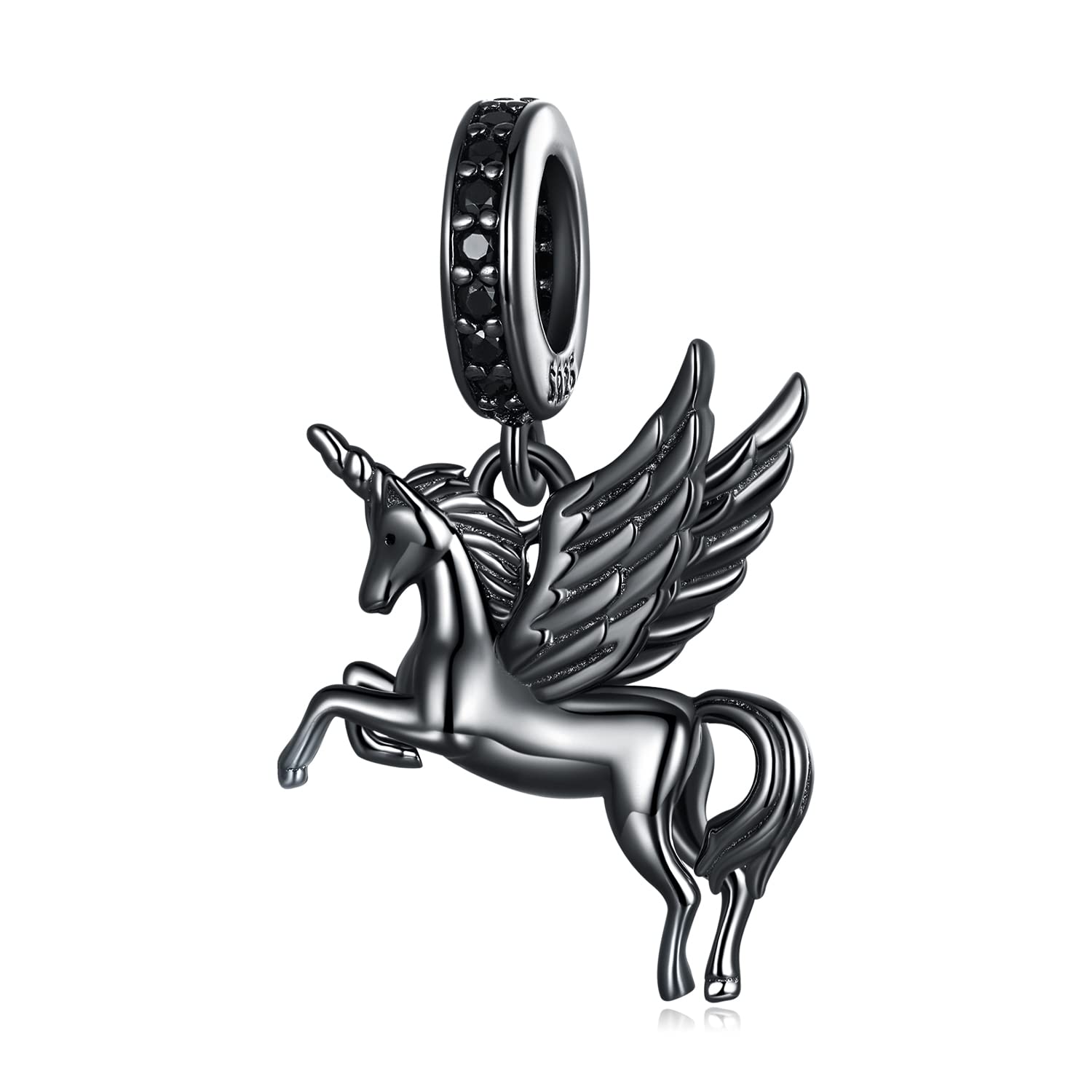 Black Unicorn Charms Sterling Silver Flying Horse Charms Fit