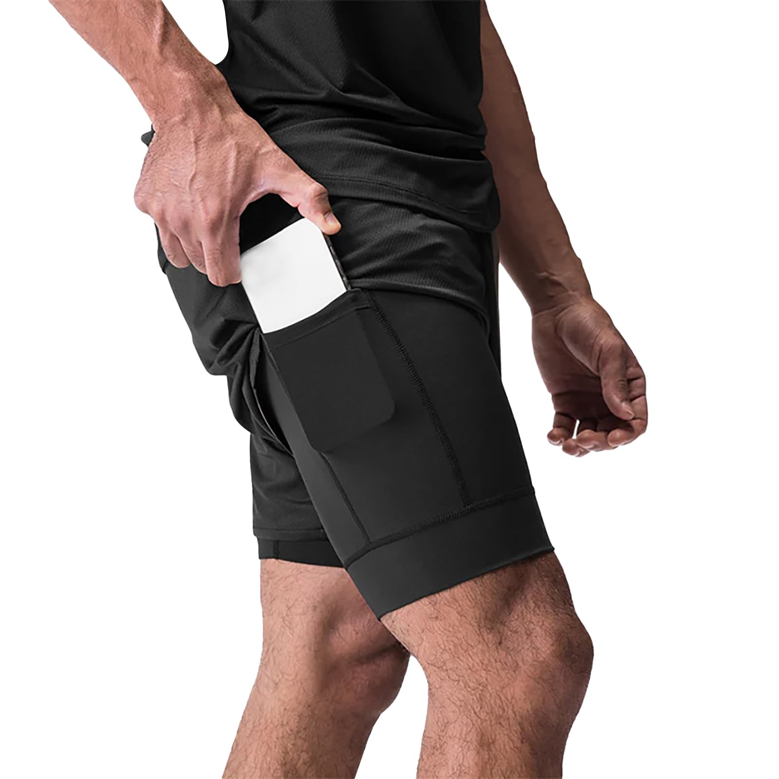 FeelornaMen's 2 in 1 Running Shorts, Quick Dry Breathable 5" Workout Gym Training Sports Shorts with Towel Loop and Pockets