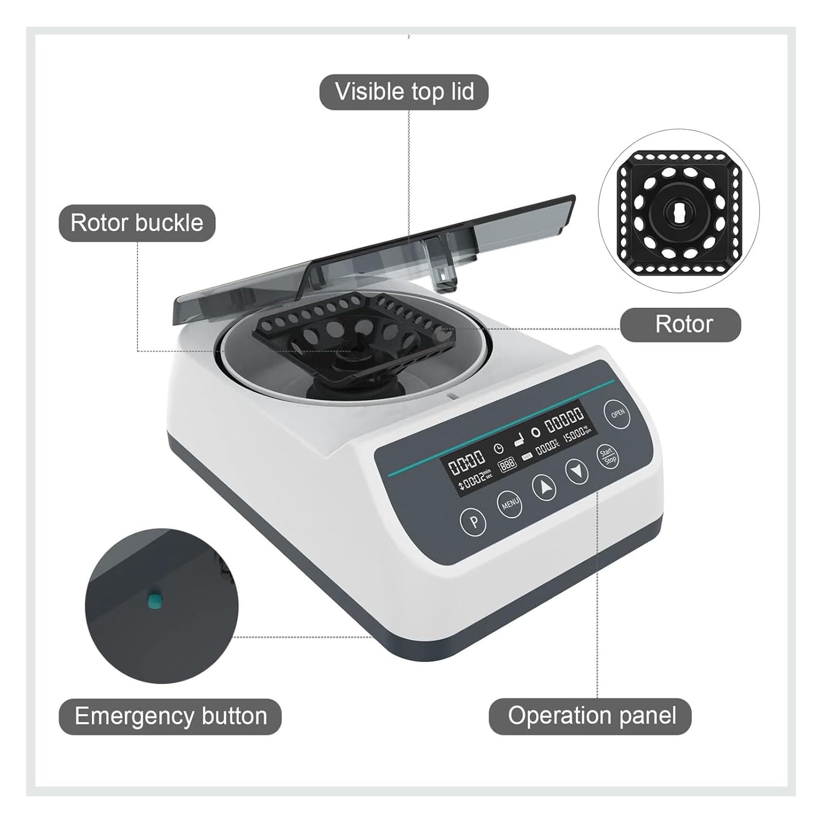 Máquina centrífuga digital, microcentrífuga de laboratorio de 10000 rpm, separación de suero por PCR, rotor 3 en 1 de 12 x 0,2/0,5/1,5/2 ml, para investigación científica