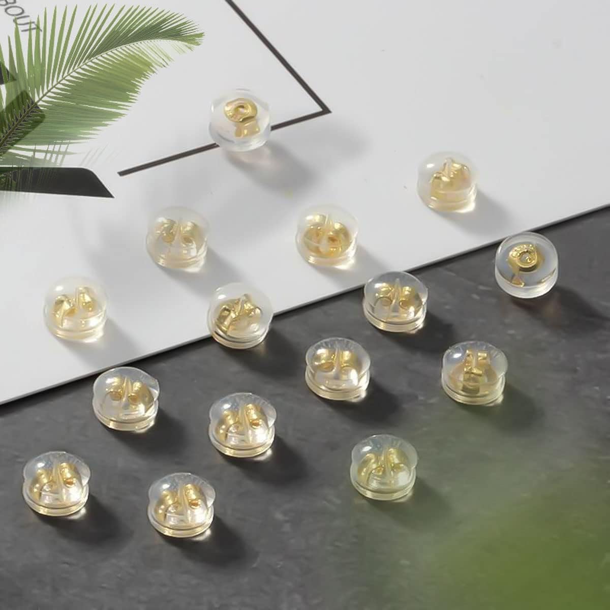 18K Gold Secure Earring Backs for Studs, 925 Silver Silicone Hypoallergenic Soft Clear Replacements, Rubber Earring Backs Pierced Locking for Adults Kids (Gold, 8 Pairs) - Image 2
