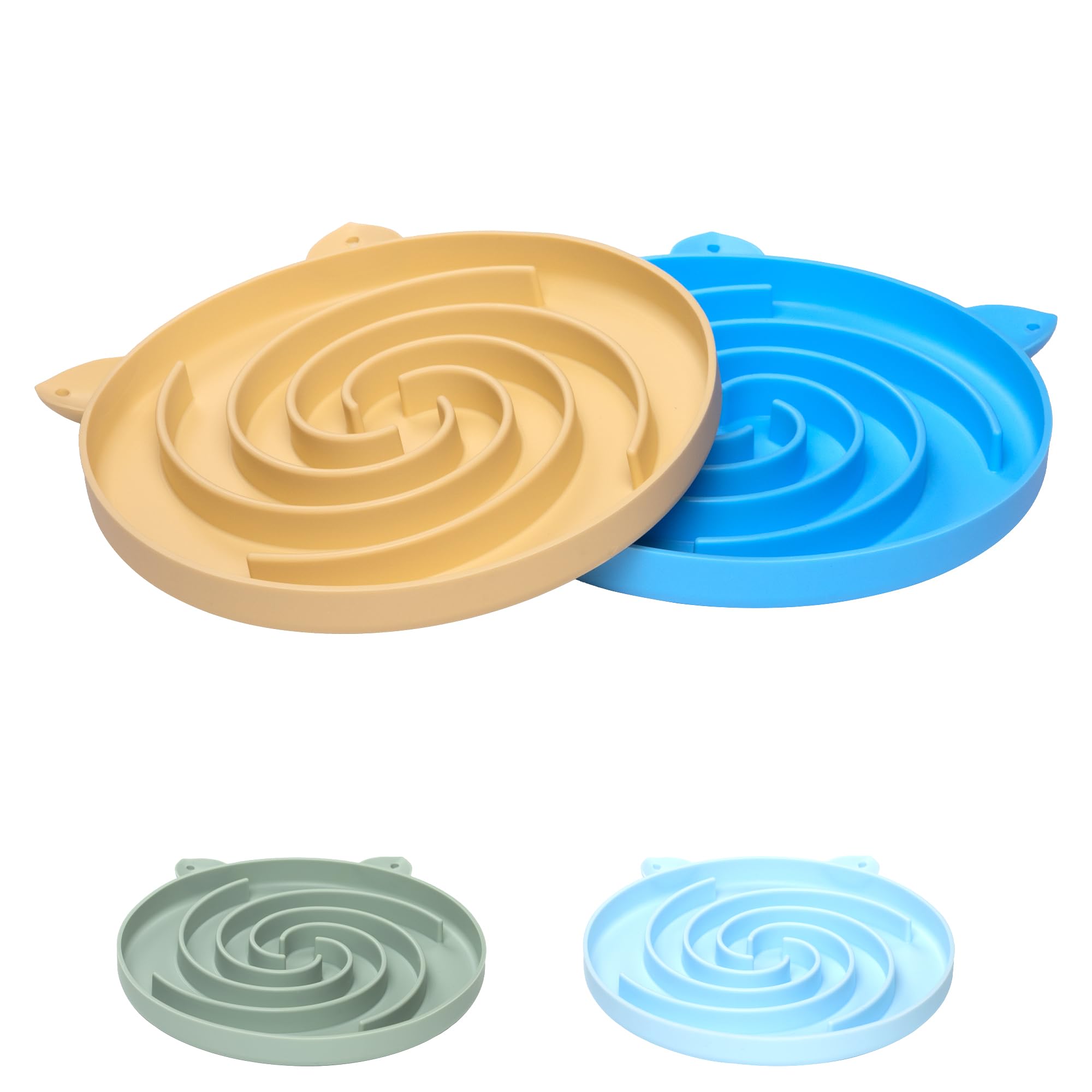 Slow Feeder Cat Bowl, Easy to Clean Silicone Bowl, Ideal for Dry and Wet Food (Yellow and Blue)