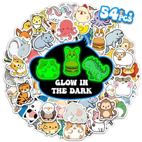 Glow in The Dark Stars 54 Pcs Cute Animal Stickers for Kids Glow in The Dark, Waterproof Sticker for Water Bottle, Vinyl...