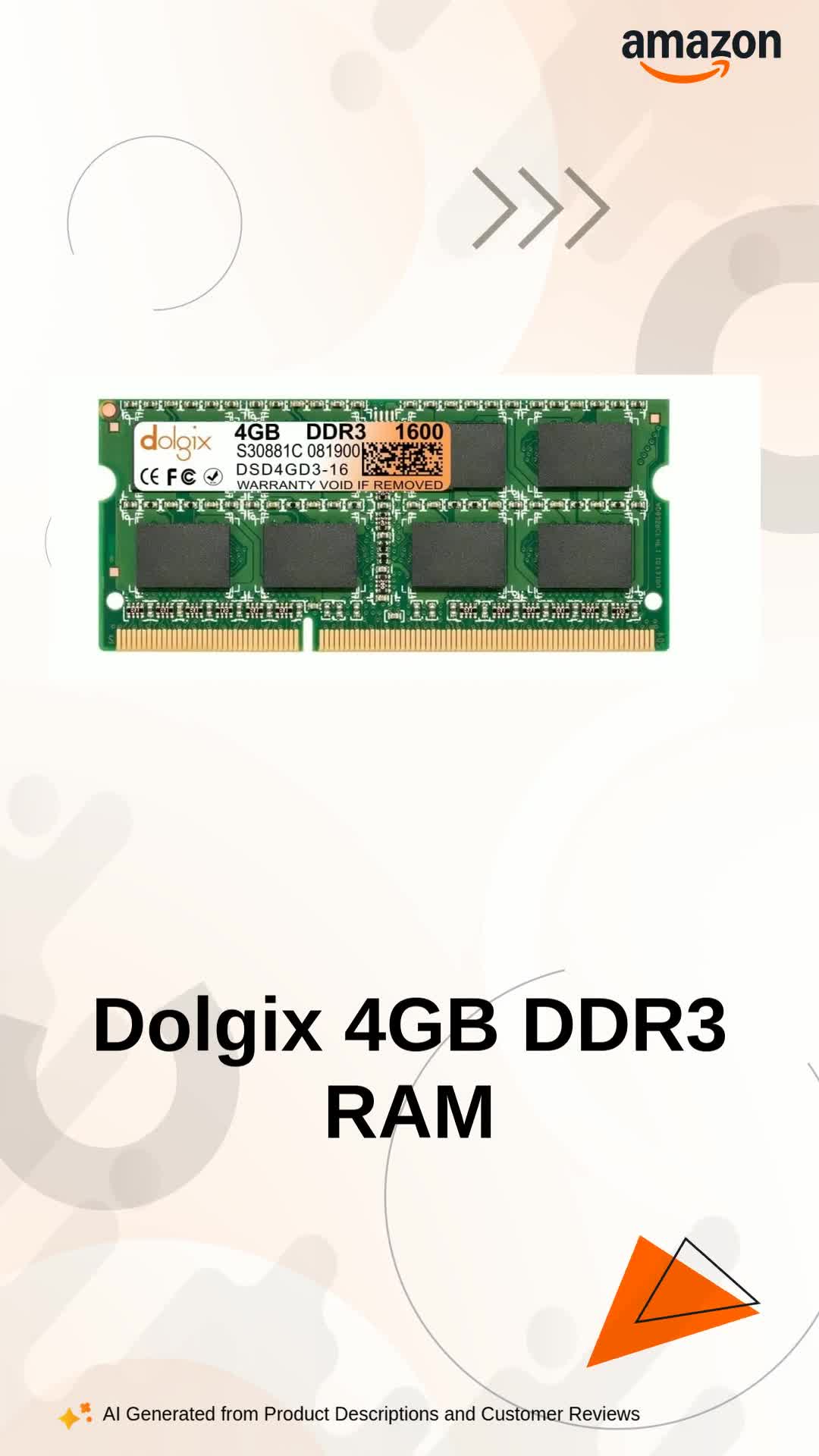 RAMページとなります。 Dolgix 4GB DDR3 1600MHz Laptop RAM SO-DIMM