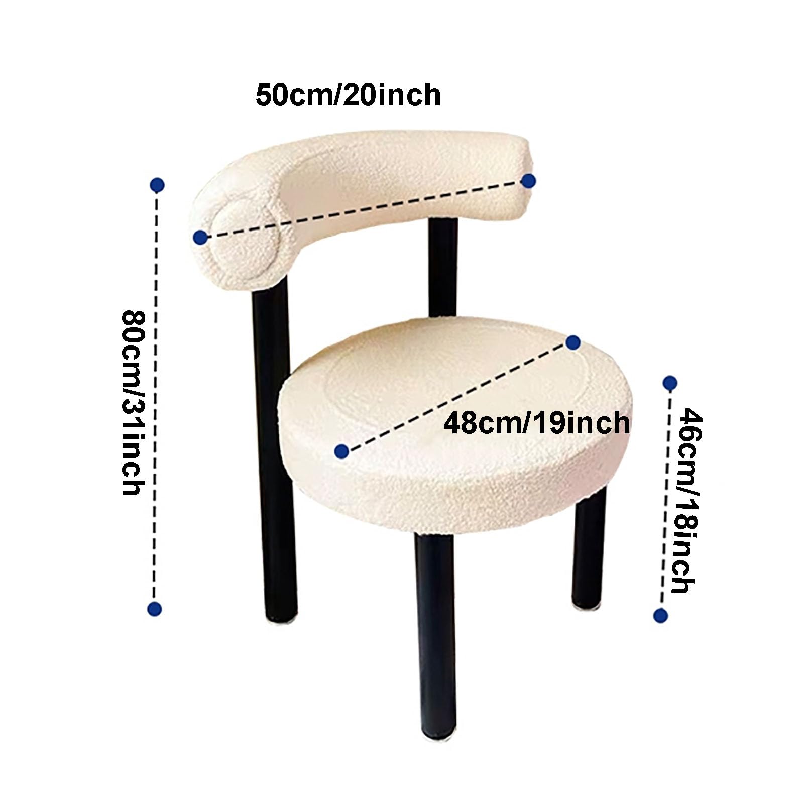 Elegante y cómoda Silla Auxiliar Moderna tapizada en bouclé con Respaldo Curvo y Patas de Metal para Sala de Estar, Dormitorio o Cocina.
