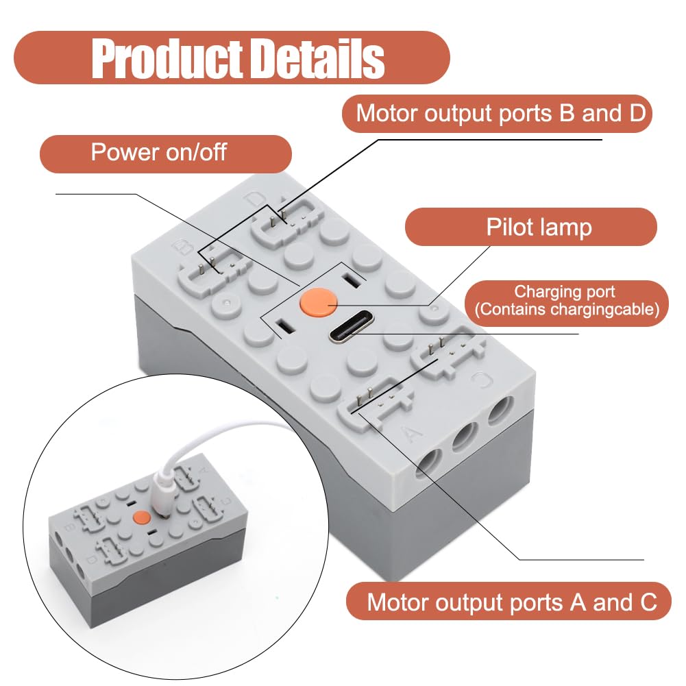 LOMUG Power Functions, set di motori con motore, telecomando, scatola batteria, motore M/L, cavo estensibile, compatibile con molti modelli