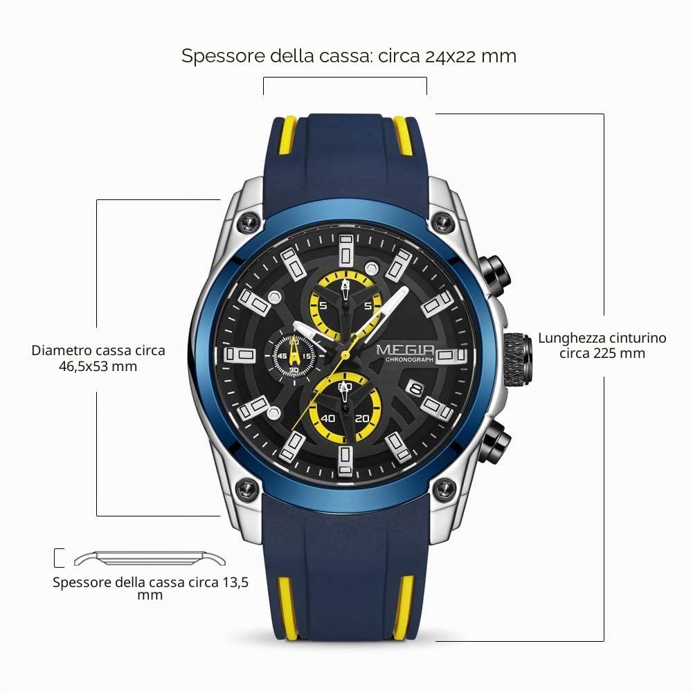 MEGIR Orologio da uomo, analogico, sportivo, al quarzo, con cronografo luminoso, cinturino in silicone