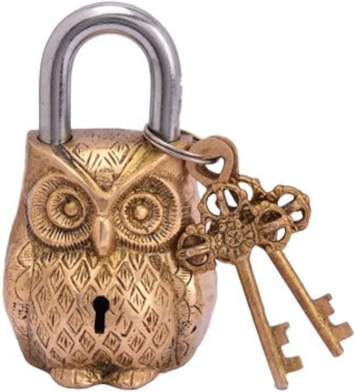 Purpledip Owl Shaped Brass Lock Antique Handcrafted Locks for Security (10229)