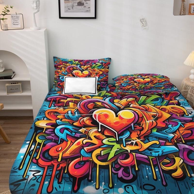 Miniatura 3 de Graffiti Sheets California King - Sábanas coloridas de hip hop, microfibra suave, bolsillo profundo, sábanas y fundas de almohada estampadas sin