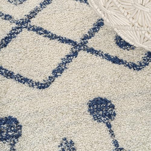 Image of JONATHAN Y Aksil Moroccan Beni Souk Cream /Navy Runner Rug, 2x8, Bohemian, Scandinavian, Easy-Cleaning for Living Room, Bedroom, Kitchen, Pet Friendly, Non-Shedding (MOH208F-28)