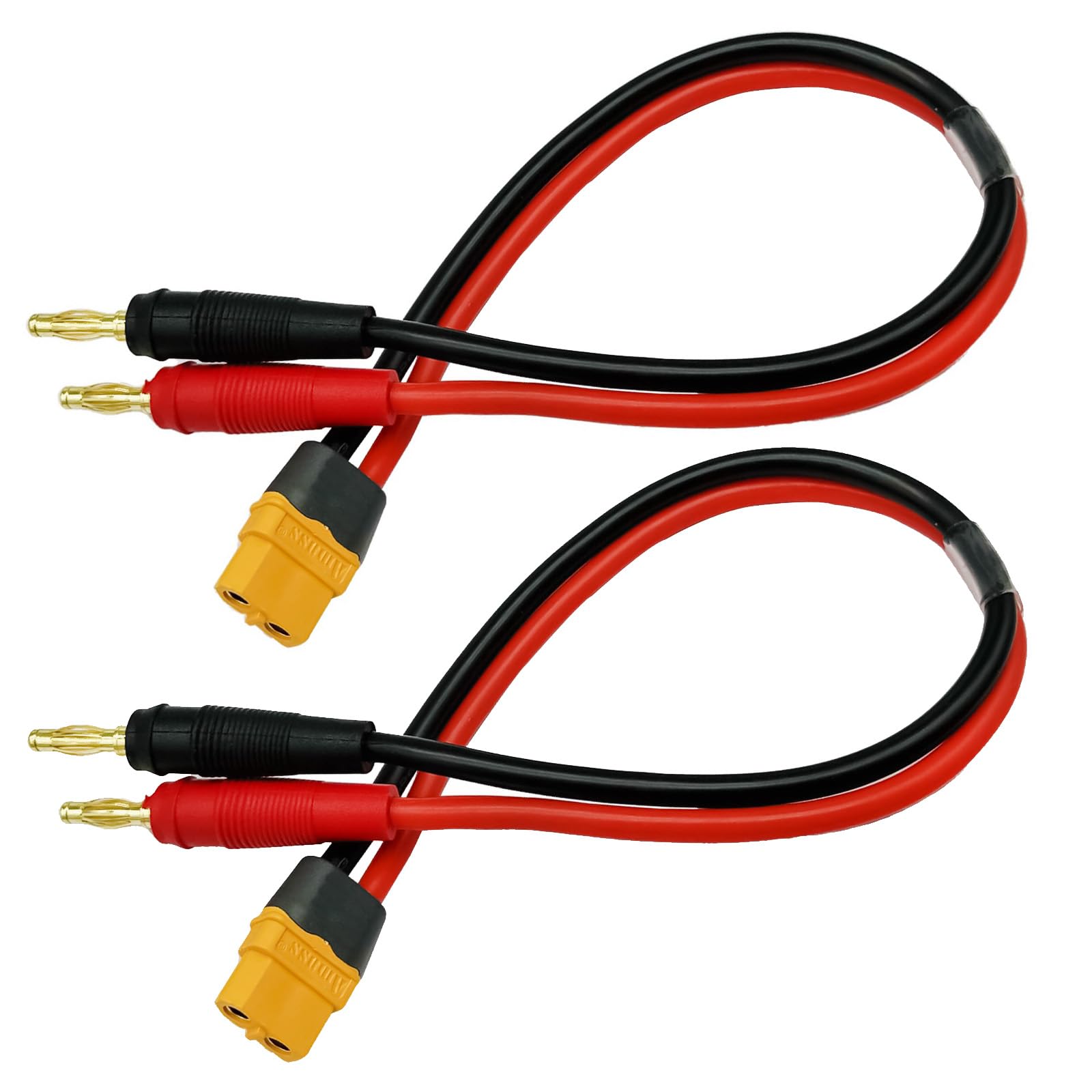 FLY RC 2pcs XT60H (XT60 Upgarded Female Connector Plug to 4mm Banana Plugs Battery Charge Lead Adapter Cable 12awg 30cm