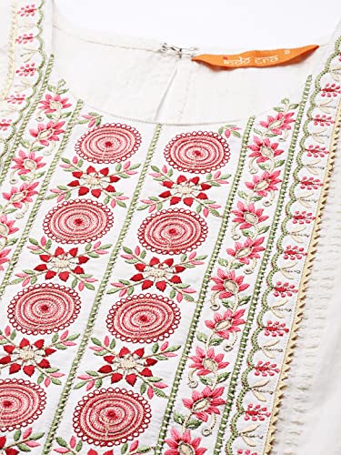 Image of INDO ERA Women's Cotton Blend Ethnic Motifs Straight Kurta with Pant & Dupatta Set (KD0OW4324)