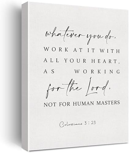 Lienzo impreso con versículo bíblico inspirador, Colosenses 3 23 escrituras de pintura de pared, 12 x 15 pulgadas, decoración moderna para el hogar