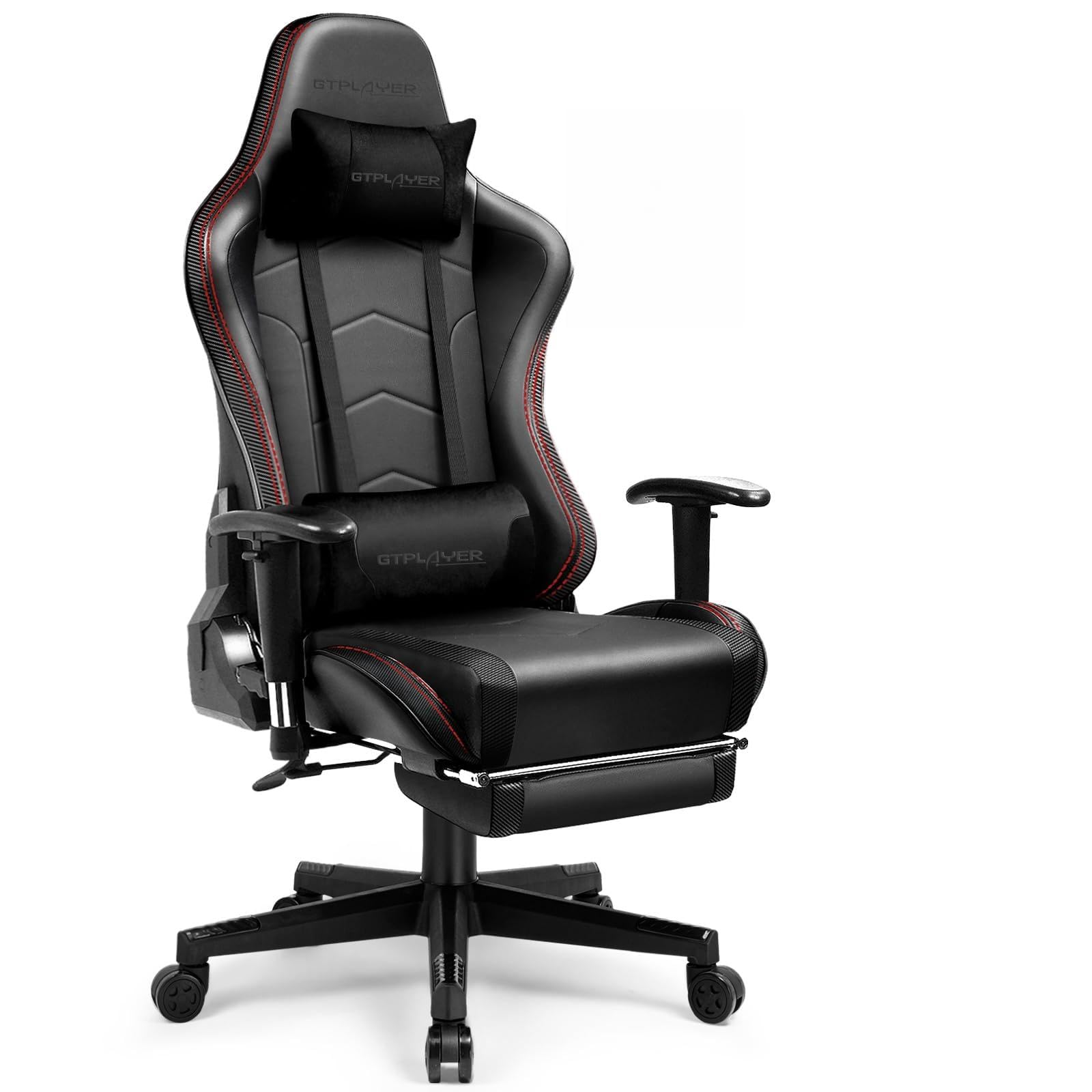 GTPLAYER Gaming Stuhl Gamer Stuhl mit Fußstütze Bluetooth Lautsprecher Ergonomischer Bürostuhl Computerstuhl Schreibtischstuhl PC Stuhl mit verstellbare Rückenlehne 200 kg Belastbarkeit schwarz