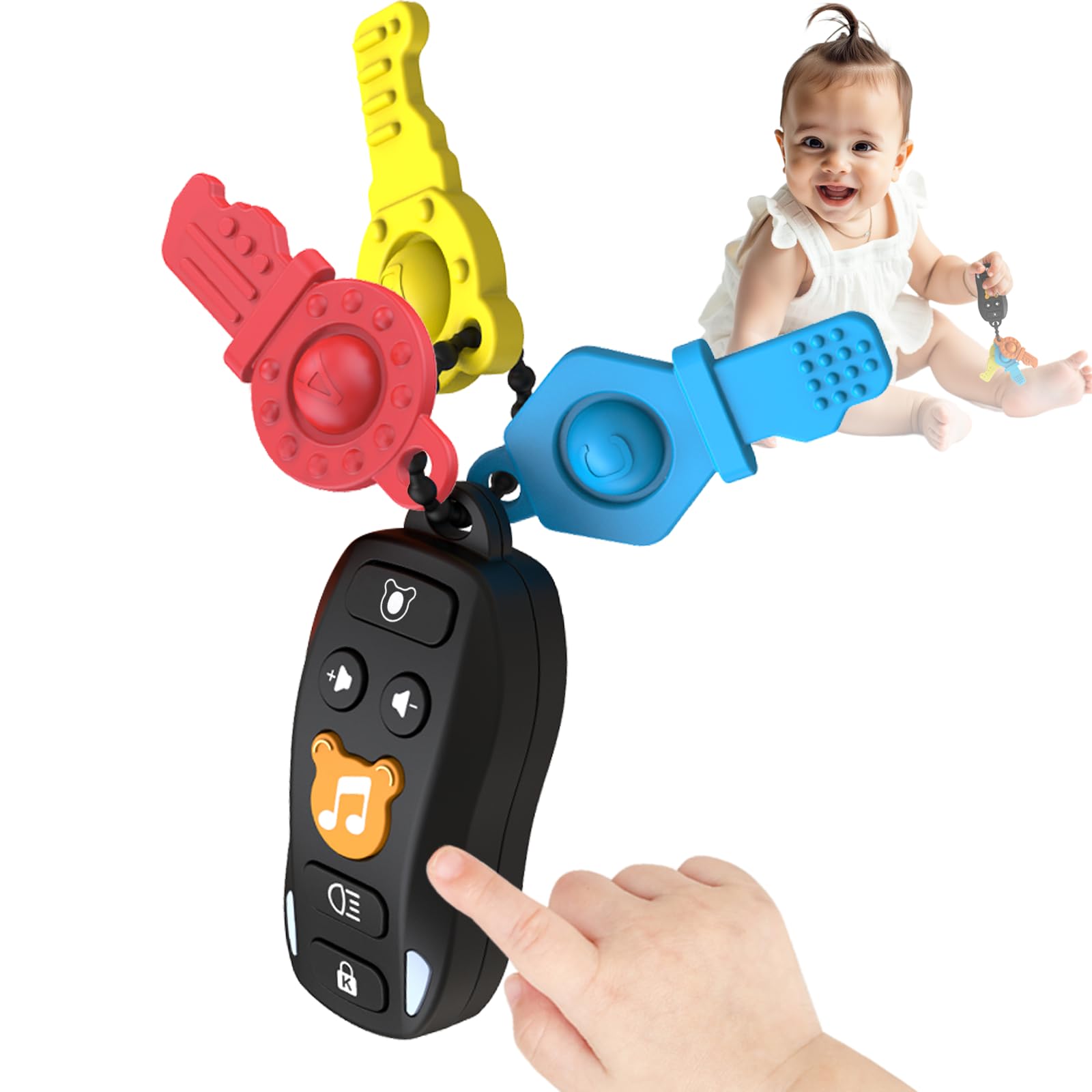Baby Keys Toy - Juguete para bebé, llaves de coche, mordedor para niños pequeños, llaves de simulación con música y luz, juguetes musicales interactivos de aprendizaje sensorial, regalos de cumpleaños