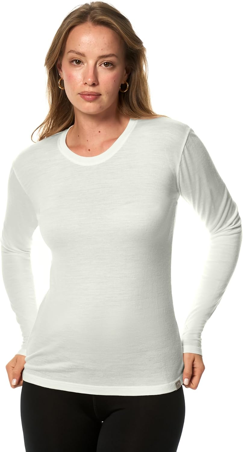 Merino Wool Base Layer Women - 100% Merino Wool Shirt Women Thermal Underwear Long Sleeve T-Shirt for Hiking