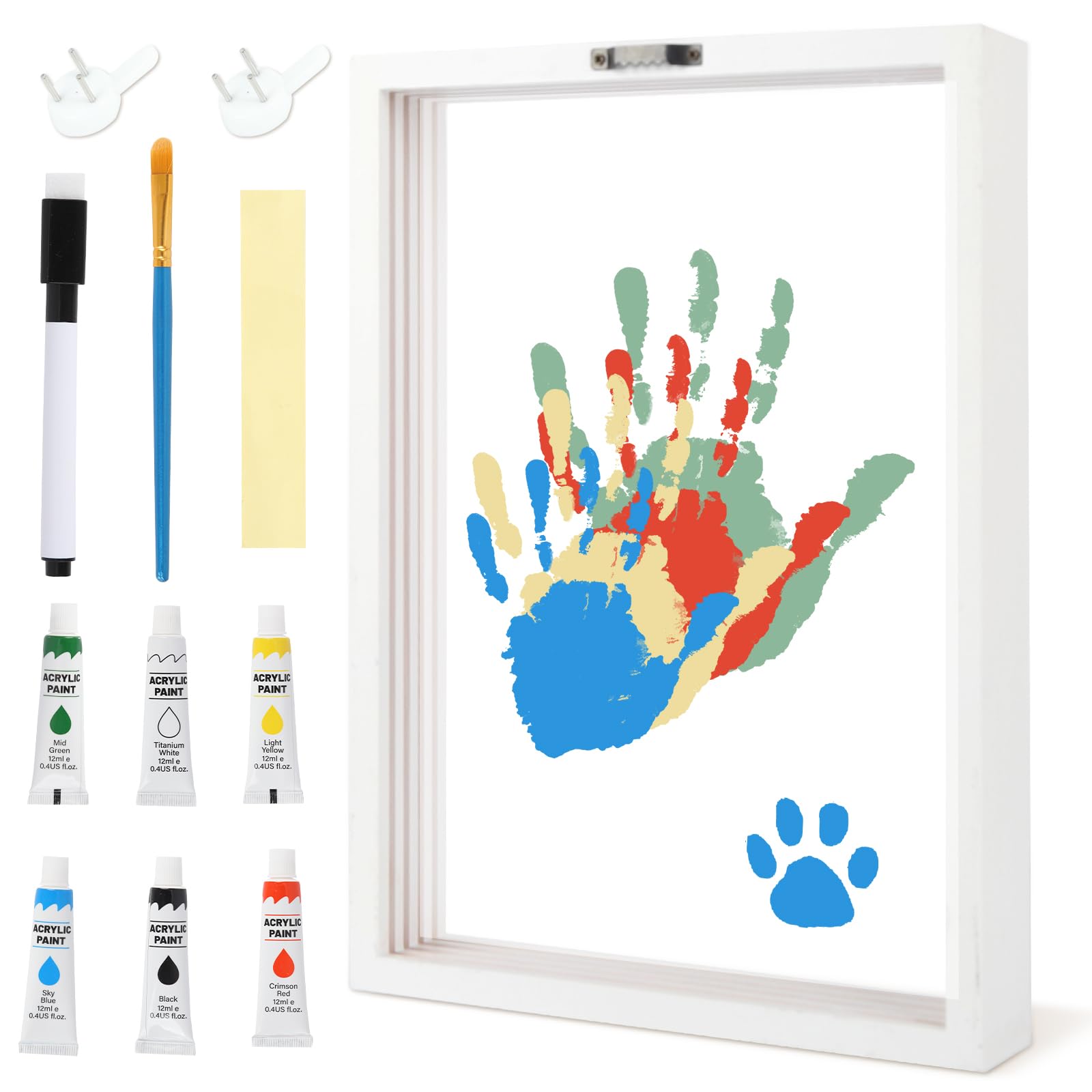 Kit de huellas de manos familiares, kit de huellas y manos de bebé, marco de madera hecho a mano, regalos para nuevos padres para abuelos, día de la madre, aniversario, día del padre, 6 pinturas no