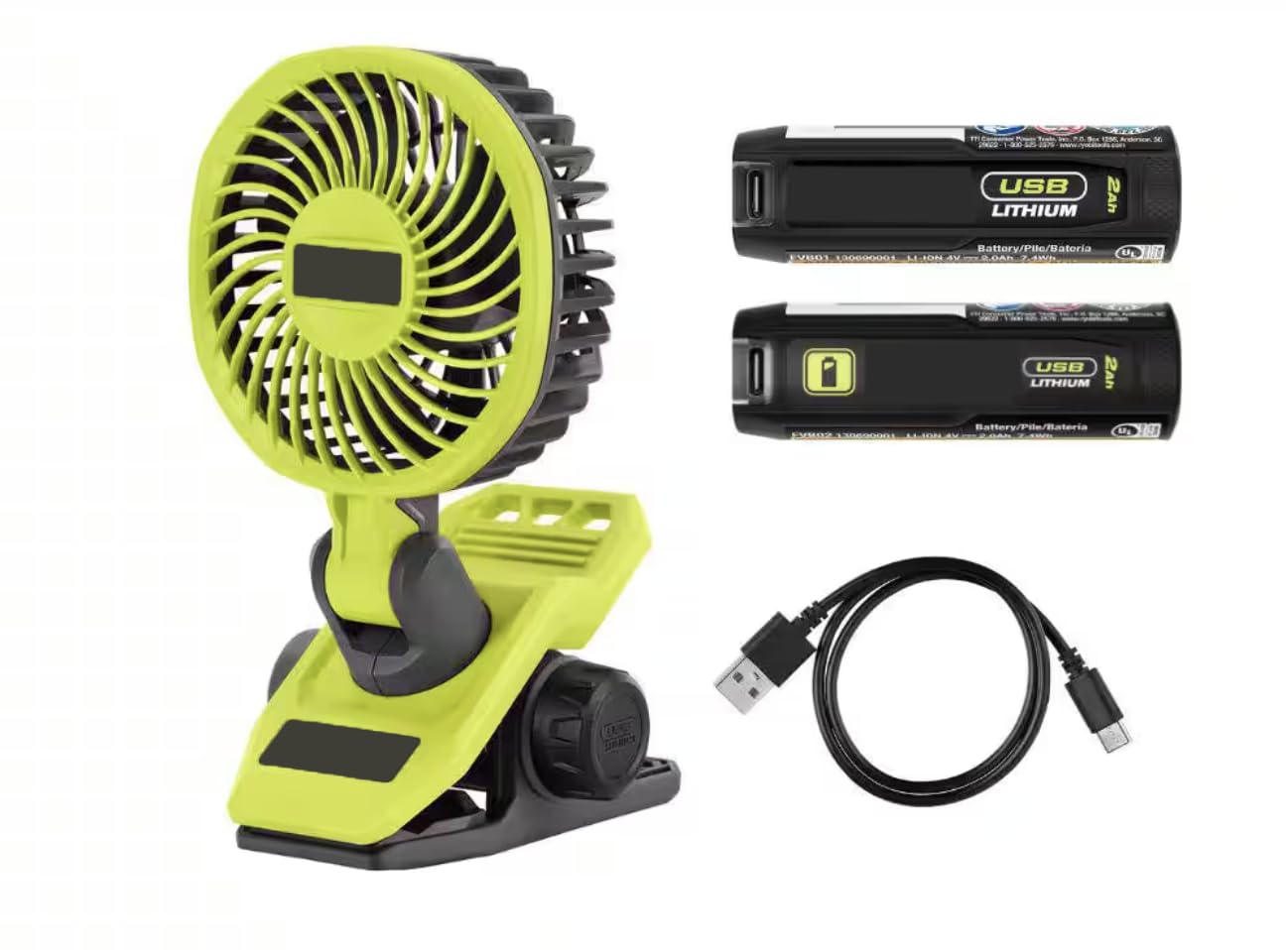 FVF51K-FVB02 Fits for RYOBI USB Lithium Clamp Fan Kit with USB Lithium 2.0 Ah Lithium Rechargeable Battery
