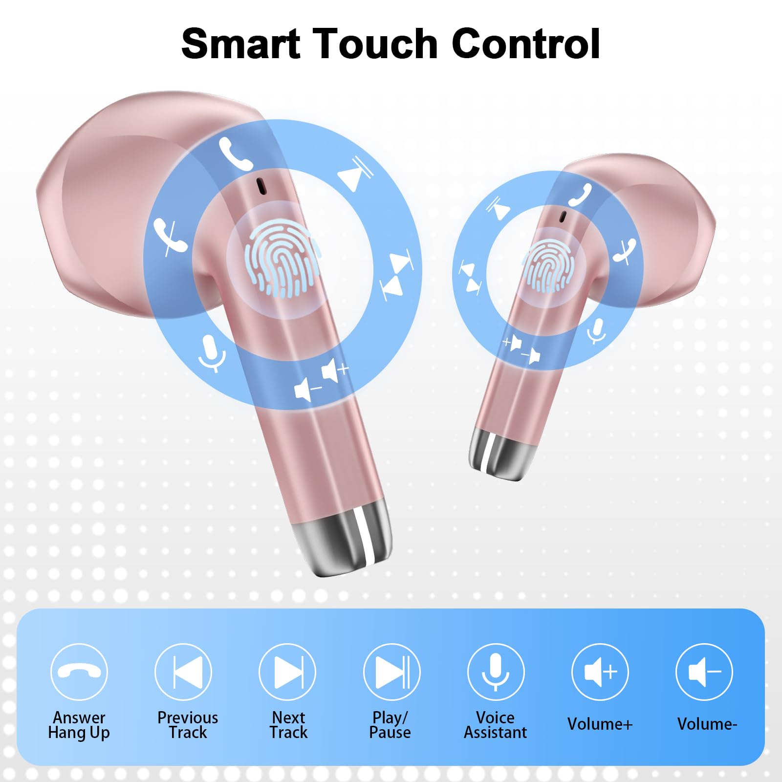 Cuffie Bluetooth, Auricolari Bluetooth 5.4 Cuffie Wireless In Ear con microfono stereo ENC HD, cuffie wireless bluetooth 50H, Cuffiette Wireless IP7 Impermeabile con Display LED, Oro rosa