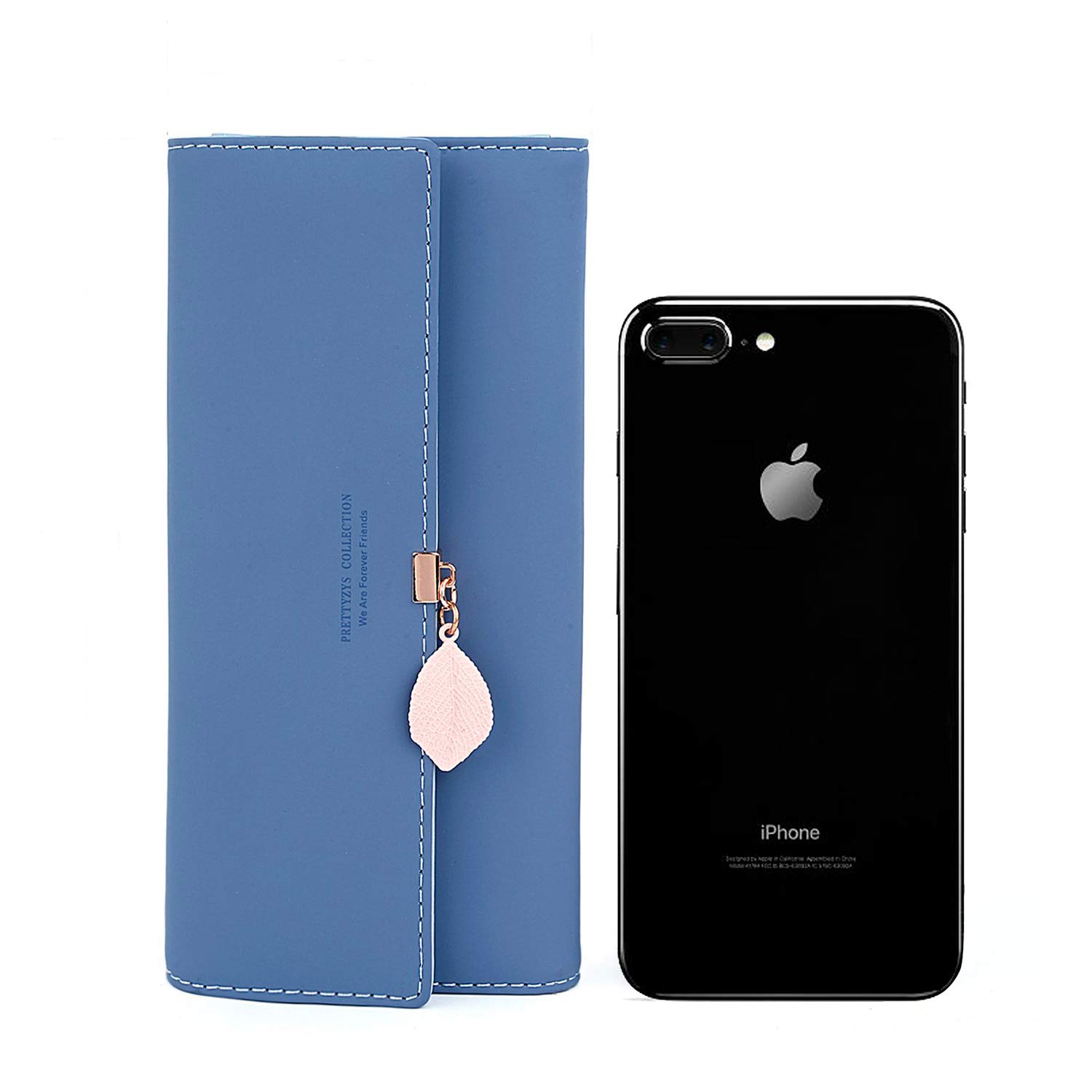 Charltu Portafoglio Donna Lungo Cerniera in Pelle, Portafoglio Donna Grande (Blu)