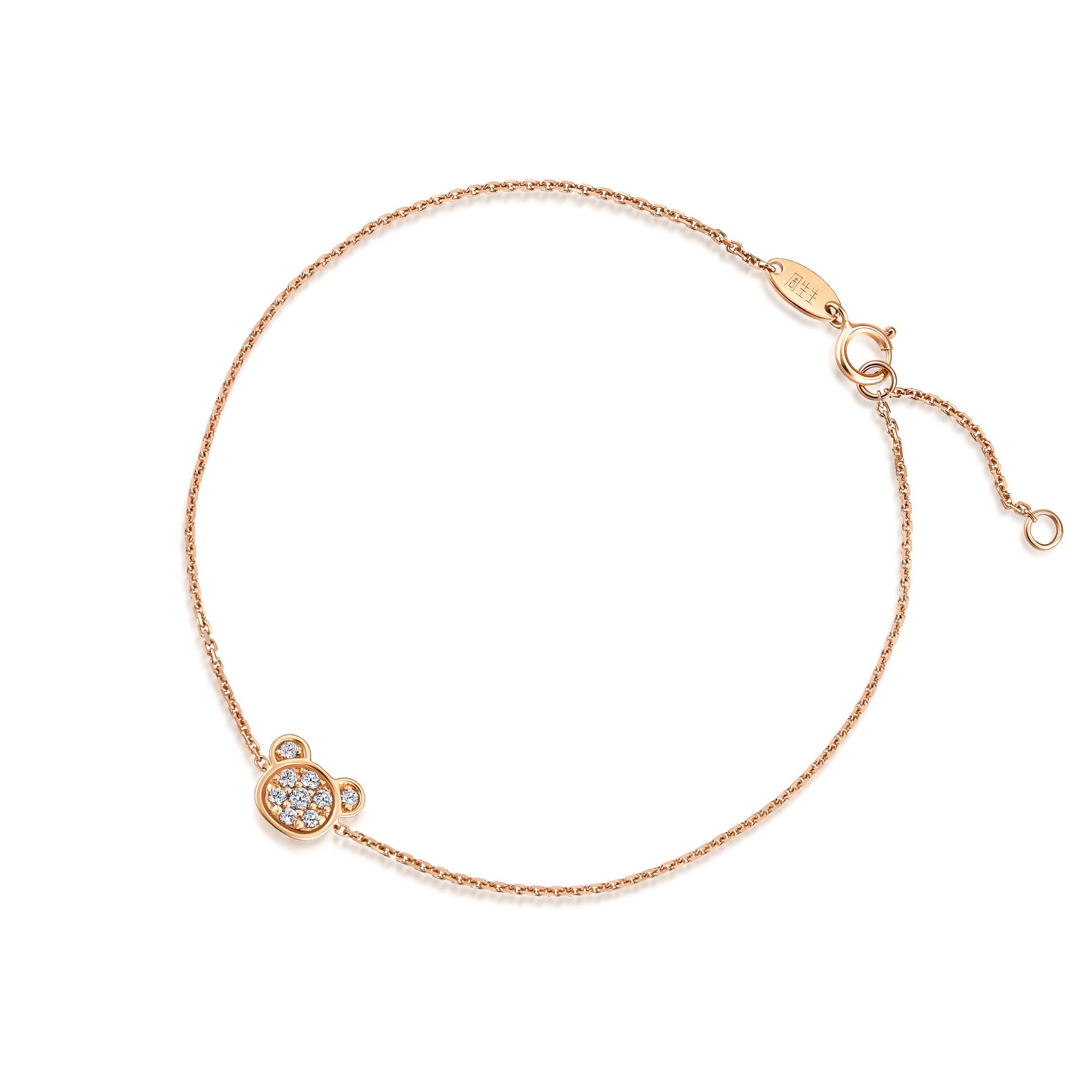 Chow Sang Sang CHOW SANG SANG Delicate Gold 18K Rose Gold MINTY Collection (GH color, SI Clarity, Round Brilliant) Diamond Bear Bracelet for Women 92286B | 7.4 Inches, (19 CM)