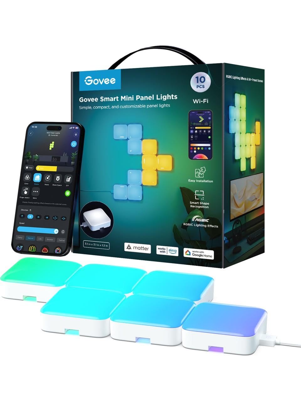 Govee Mini Panel Gaming Duvar Aydınlatması 10 Parçalı