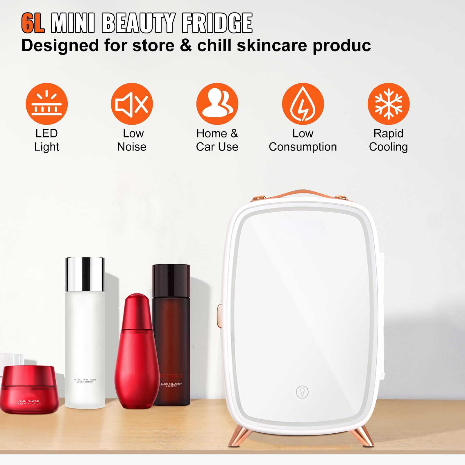 Happybuy 6l Mini Skincare Refrigerator With Hd Mirror & LED Light – Portable Cosmetic Fridge For Beauty Products, Face Masks & Beverages – Ac/Dc Powered For Bedroom, Office & Travel (White) on Fridge.com - View 2