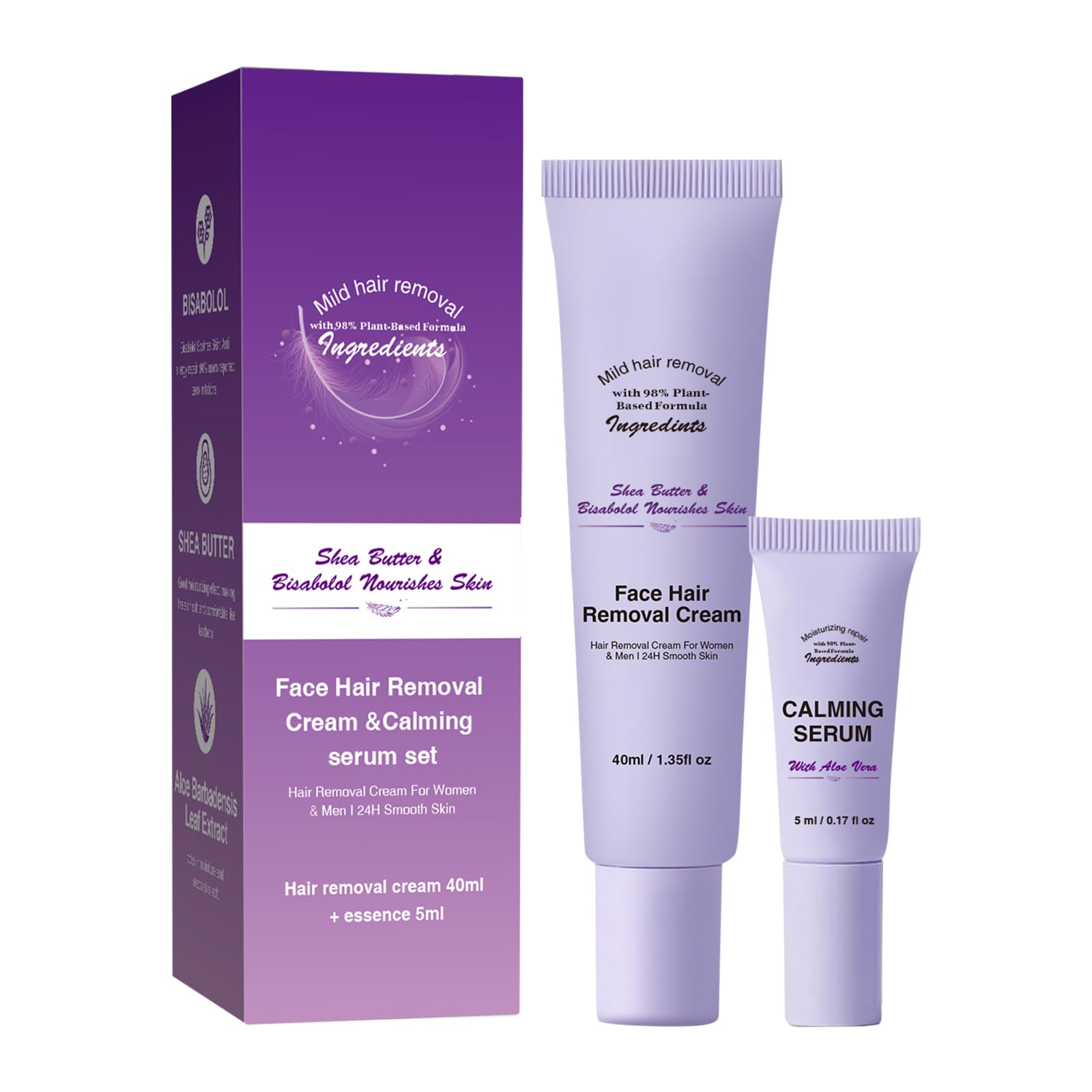 Facial Hair Removal Cream and Calming - SerumHair Remover For Women Men Gentle Formula Safe for Sensitive Skin