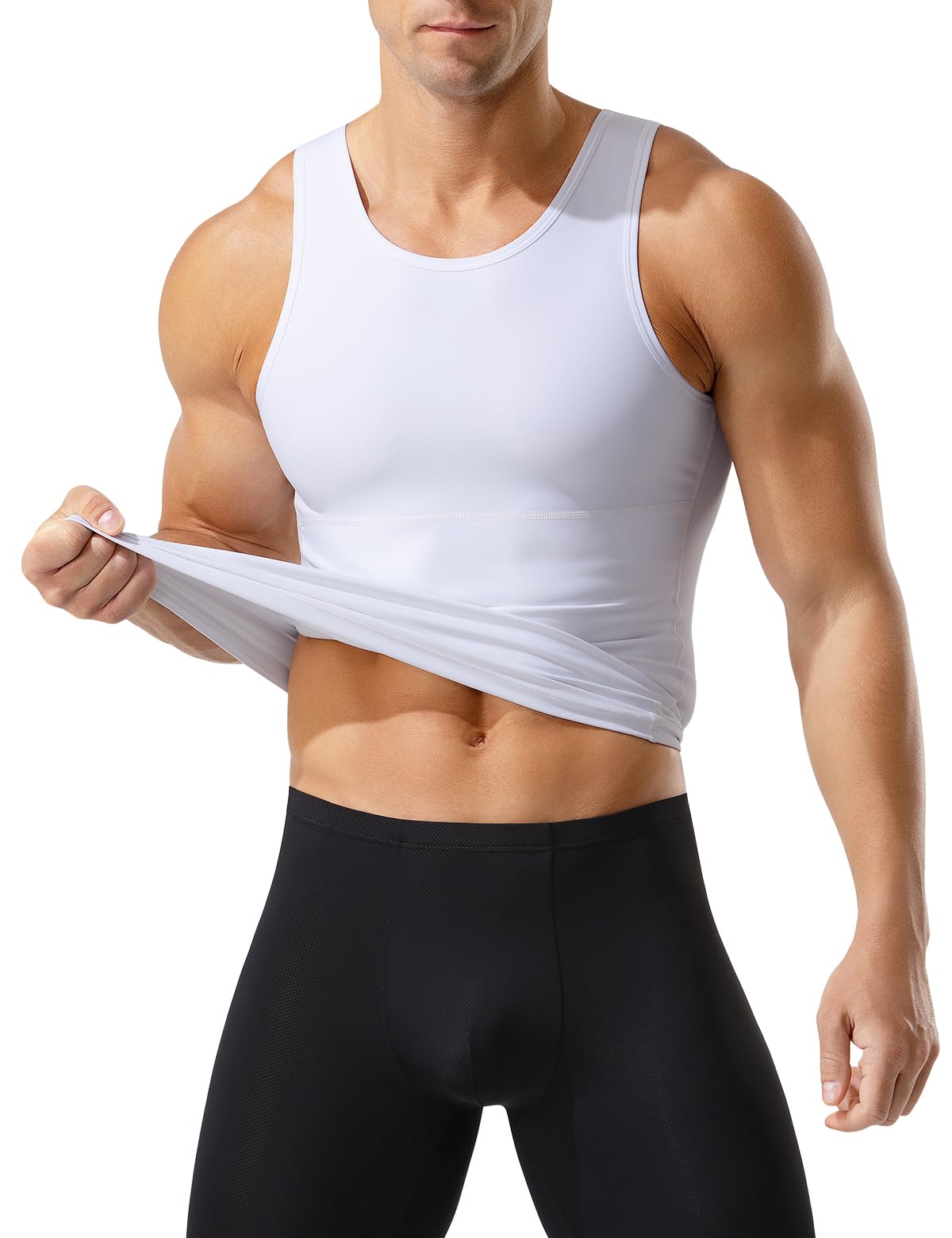Męski podkoszulek kompresyjny z płaskim brzuchem - Body Shaper wyszczuplająca bielizna bez rękawów - koszulka modelująca