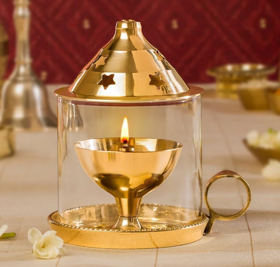 ServDharm Brass Akhand Diya (Large, 6.5 Inches, 40 ml Oil Capacity)