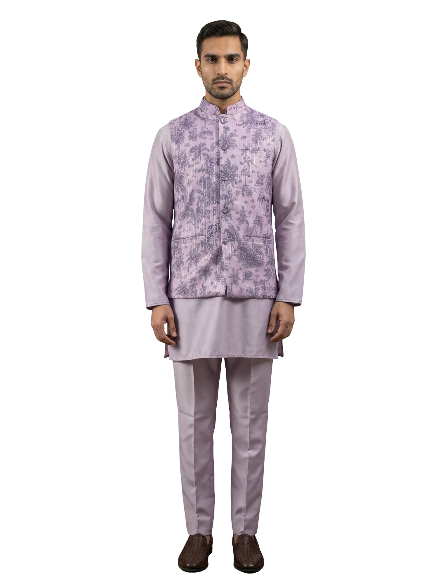 Printed Cotton Blend Nehru Jacket with Kurta & Pyjama Set-image-48