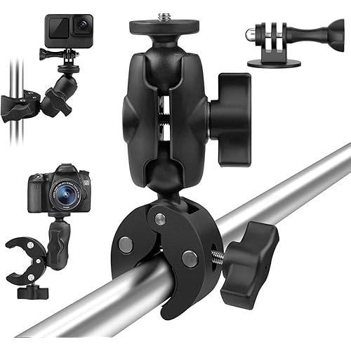Taisioner Super Camera Clamp Mount Double Socket Arm 1/4"-20 Ball Head Adapter Gopro Accessories Suitable for GoPro AKASO DJI Action Insta360 or DSLR Digital Camera Monitor/LED Lights/
