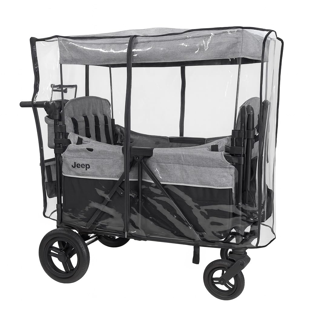 Rain Cover for the Jeep Wrangler Deluxe 4 Seater by SASHA'S – Clear, Maximum Coverage, (Stroller Wagon Not Included)
