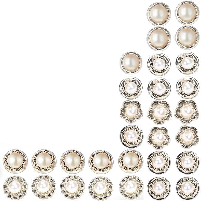 GRIHASTHA-E-SHOP Pearl Buttons Brooch Pins, 30pcs, No Sew & Removable, Mini Safety Shirt Buttons for Cardigan Saree Dress Hats-image-7