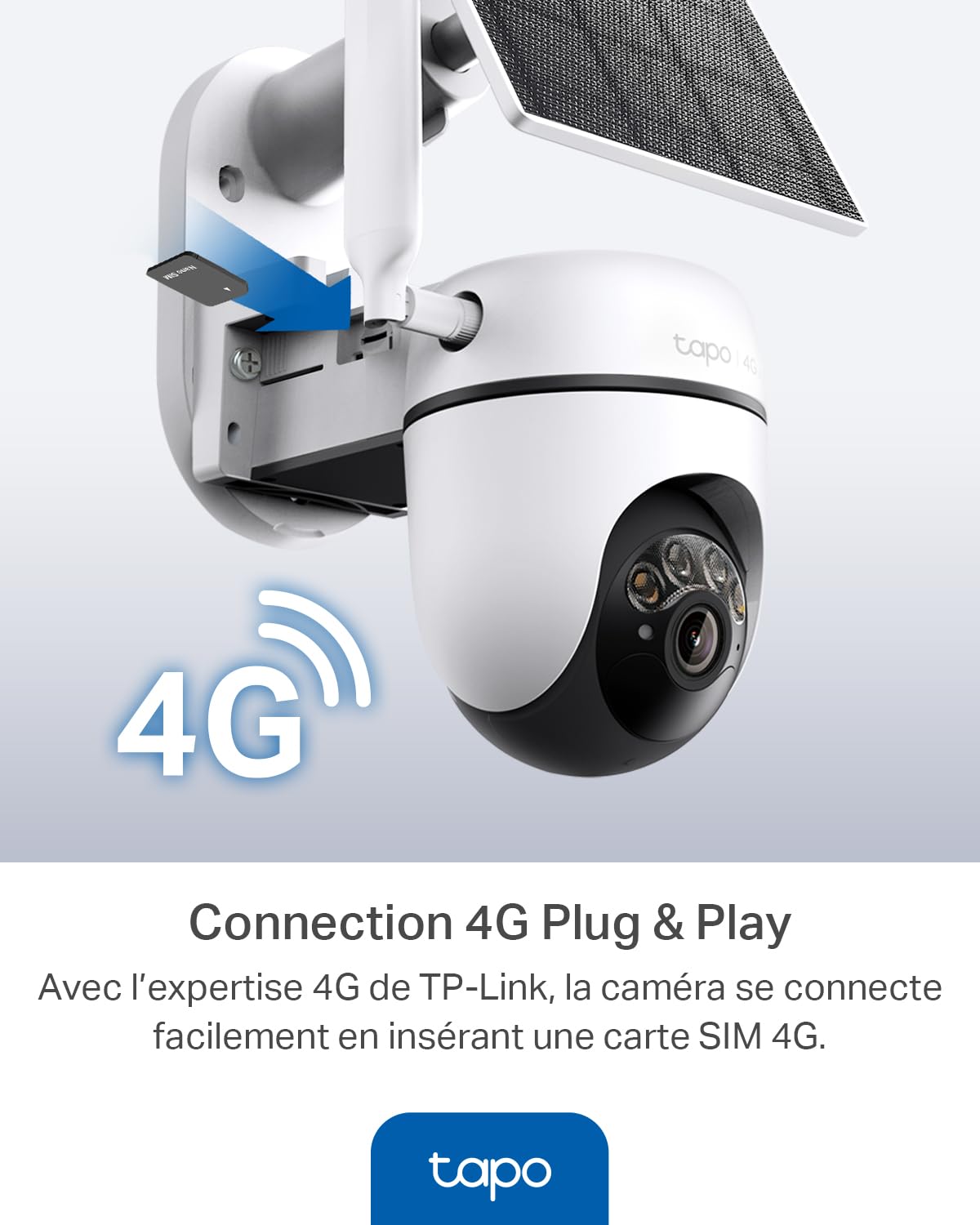 Tapo C615G KIT Caméra 4G Solaire Extérieur 2K 3MP – Caméra Surveillance 4G avec Carte SIM, Vision Nocturne Couleur, Détection IA Personne/Animal/Véhicule, Suivi 360°, Batterie & Stockage Local/Cloud