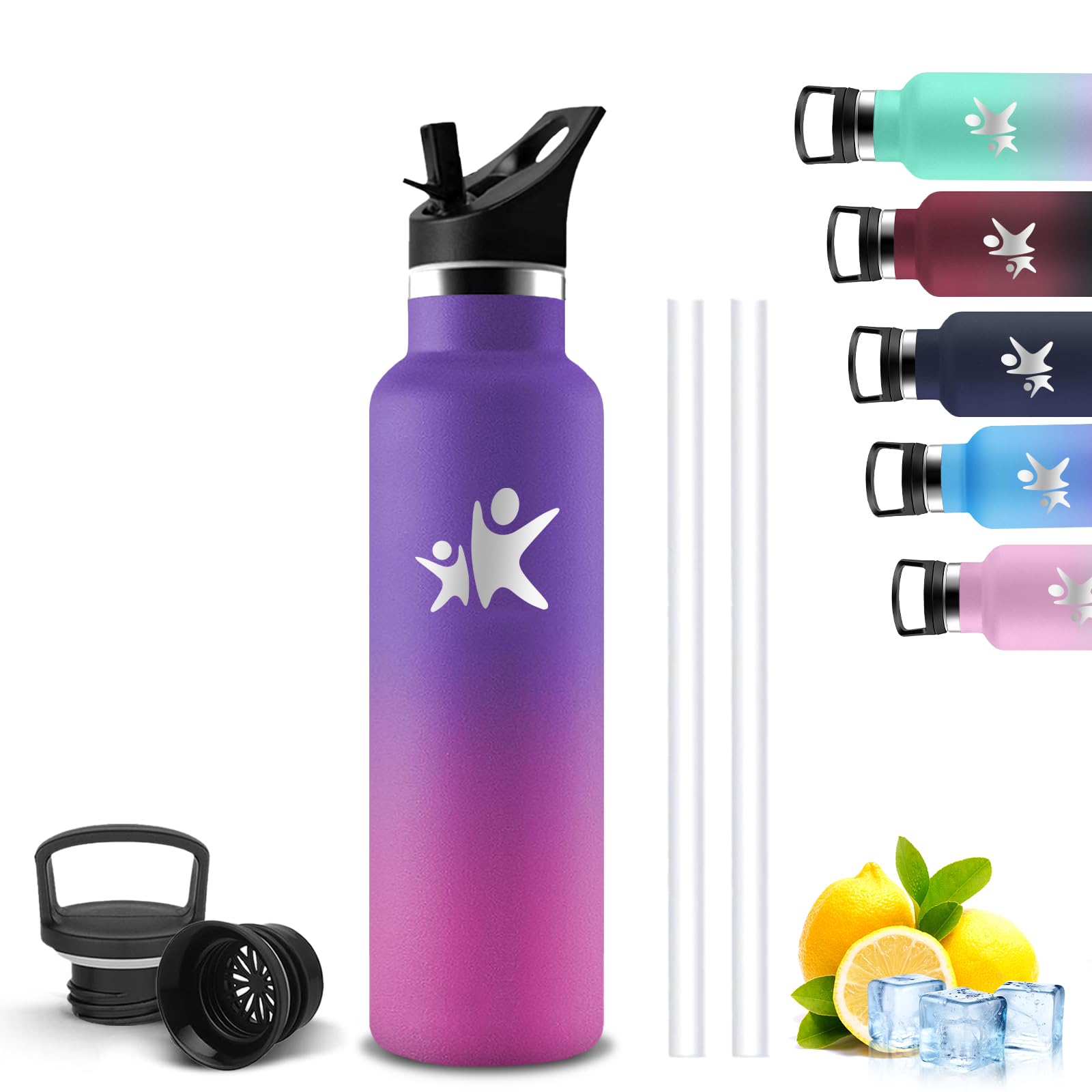 Mujigaga Insulated Water Bottle, 1 Litre Water Bottle, BPA Free, Water Bottles with Straw, No Leakage, Stainless Steel Water Bottles, Keeps Hot for 12 Hours/Cold 24 Hours, School, Fitness, Picnic