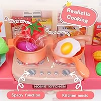 Vista 3 de Juego de cocina para niños, juego de cocina con luces y sonidos realistas, fregadero de juego con agua corriente, alimentos y asesores de cocina