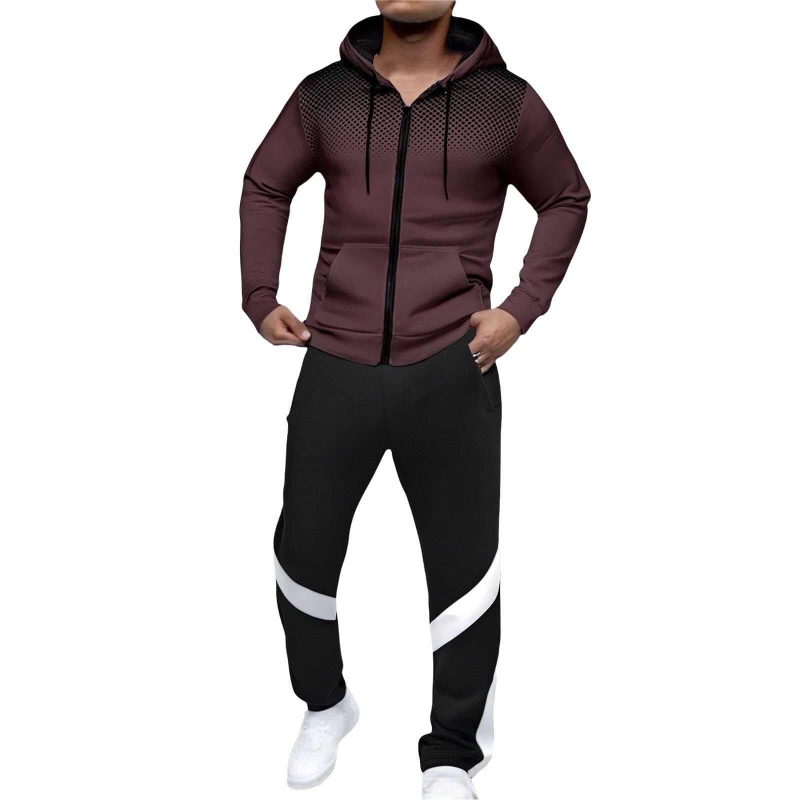 Tuta sportiva da uomo, 2 pezzi, tuta sportiva da jogging, con chiusura lampo, con cappuccio e pantaloni da uomo, traspirante, abbigliamento sportivo per uomo