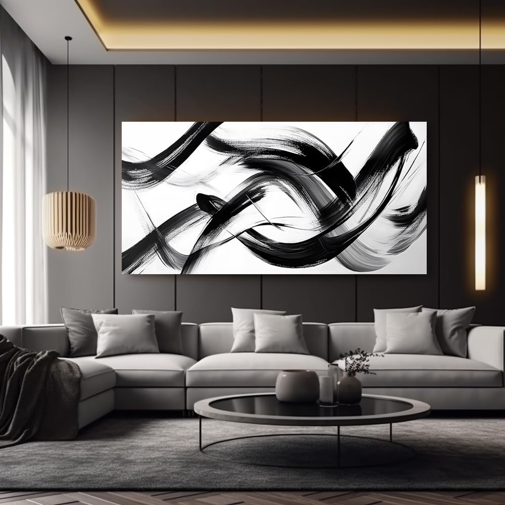 Modern Wall Art Ink Abstract Painting Picture Wall Decor, Print on Canvas Artwork Contemporary Home Decoration(80x160cm(31x63in)/No frame)