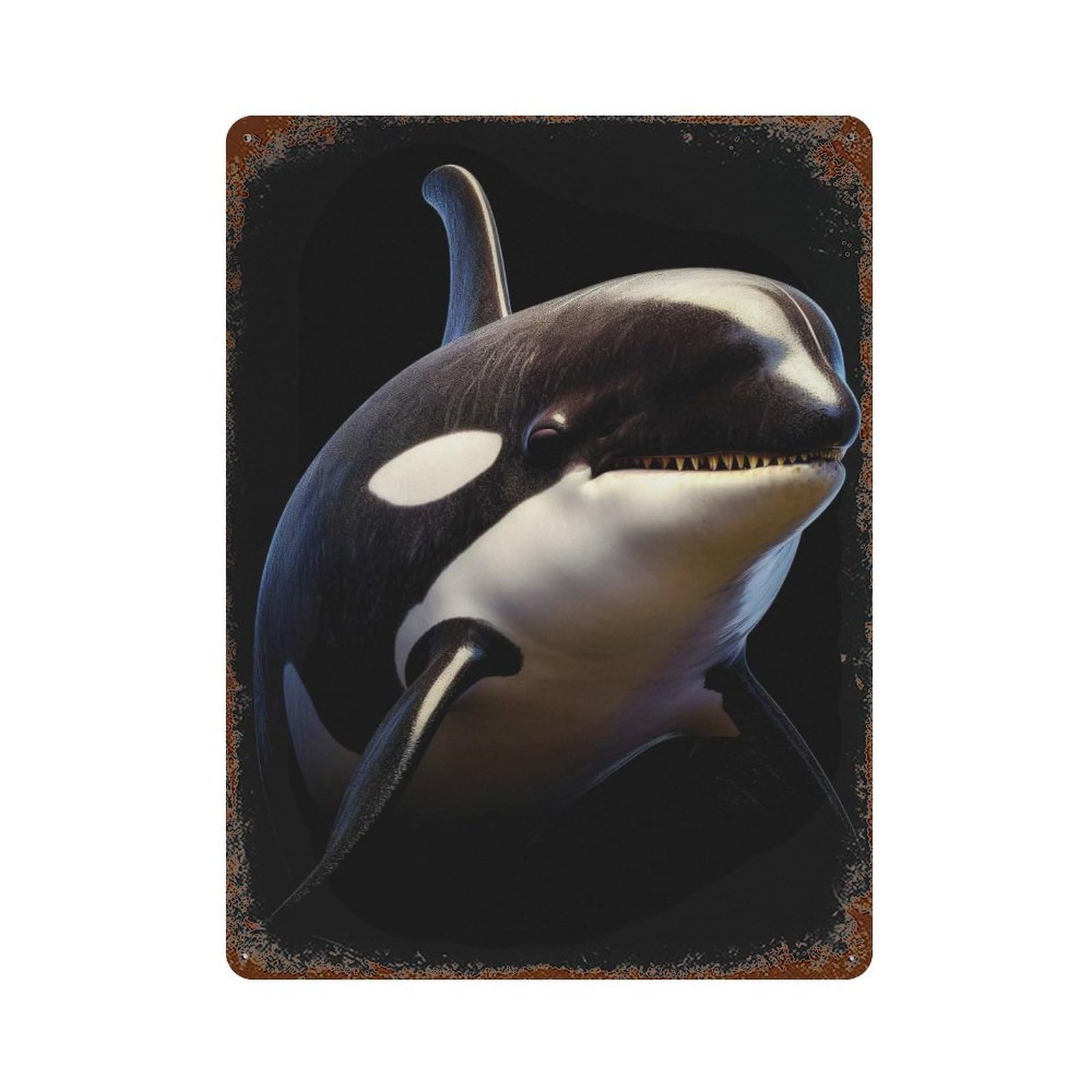 Orca Portrait Rust Effect Tin Sign 15.7"x11.8", Industrial Home Decor for Bistro, Counter And Cafe Decor