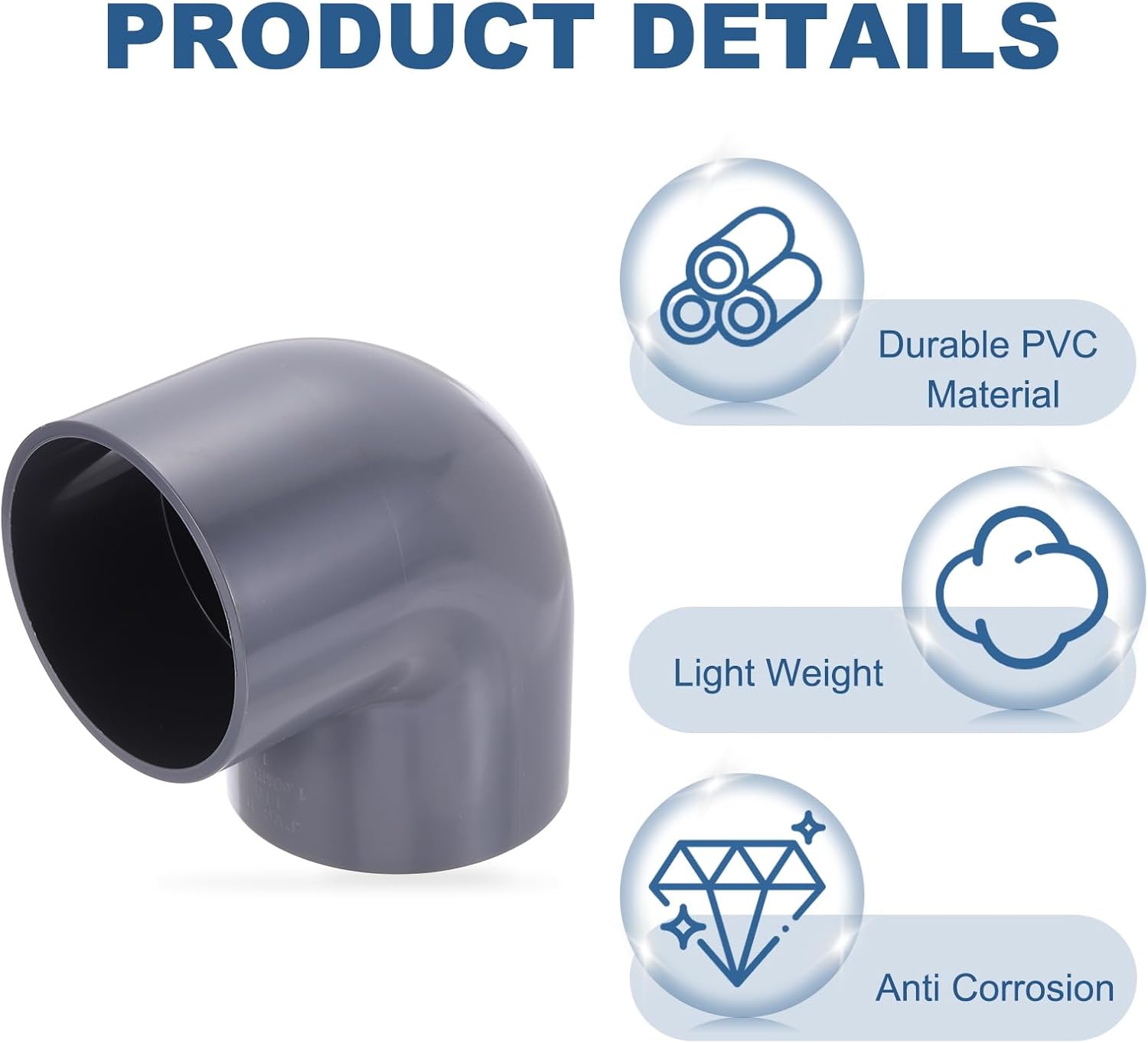 PATIKIL 5" OD Elbow 90 Degree Duct Connector, PVC Plastic Dryer Hose Connector Pipe Fitting Adapter Coupling for Vent Hose or Straight Pipe Systems DIY Home Factory Industrial, Gray