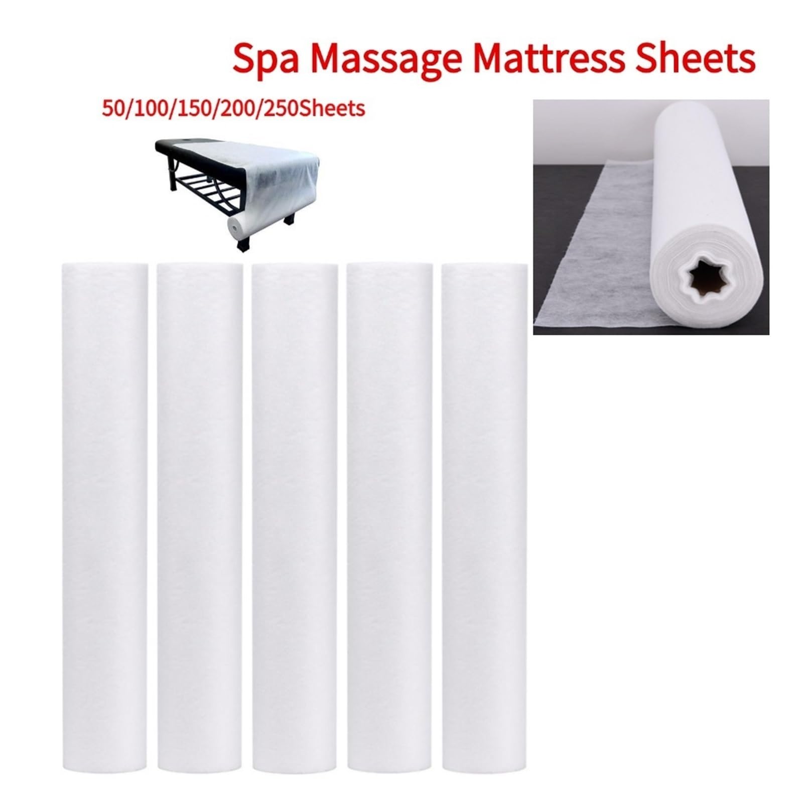 Funda para camilla de masaje Sábanas de colchón for masaje Spa, sábanas cama for salón, rollo papel no tejido, cubierta mesa, almohada, toalla, baño tatuaje | 200 Sheets