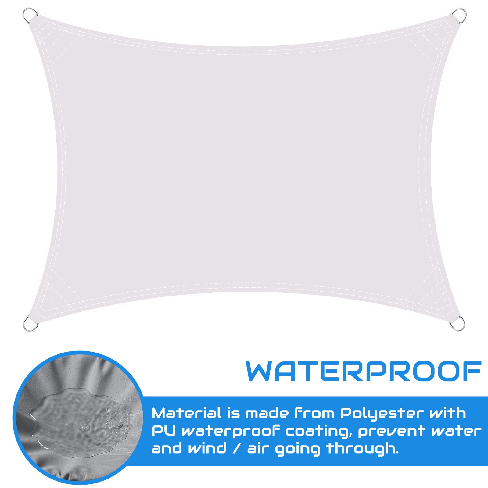 Voile d'ombrage, 1.5×3 M voile d'ombrage en tissu Oxford 420D imperméable et résistant aux déchirures avec œillets et cordes de fixation, protection UV, auvent léger pour balcon de terrasse jardin