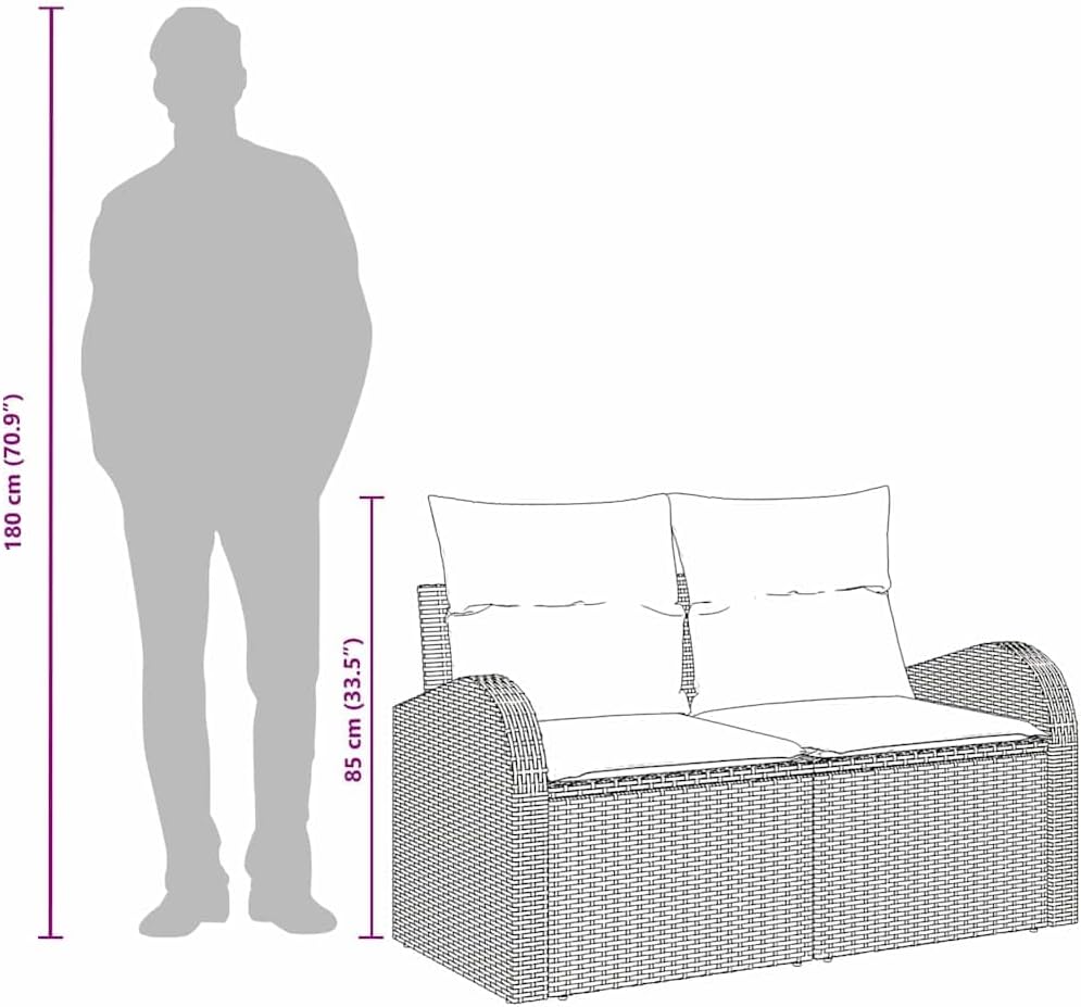 2-Seater Garden Sofa, Outdoor Loveseat with Weather-Resistant Poly Rattan and Sturdy Steel Frame, Modern Patio Furniture for Backyard, Balcony and Porch, 48.8 x 24.4 x 33.5 Inches