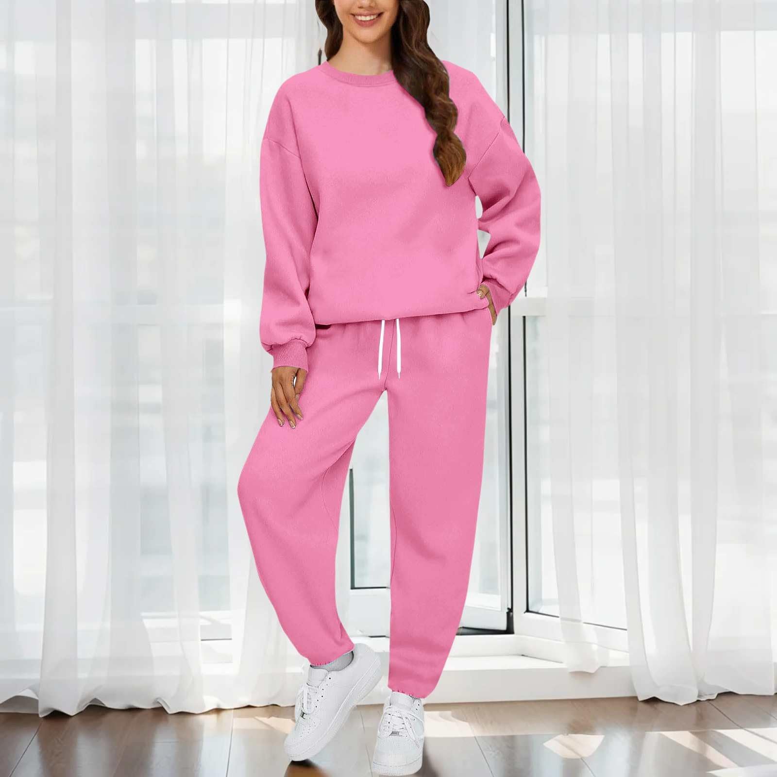 Chándal para mujer, holgado, traje deportivo para mujer, conjunto informal de 2 piezas, chándal deportivo, cuello redondo, sudadera y pantalones deportivos, traje de ocio cómodo, sudadera y pantalón