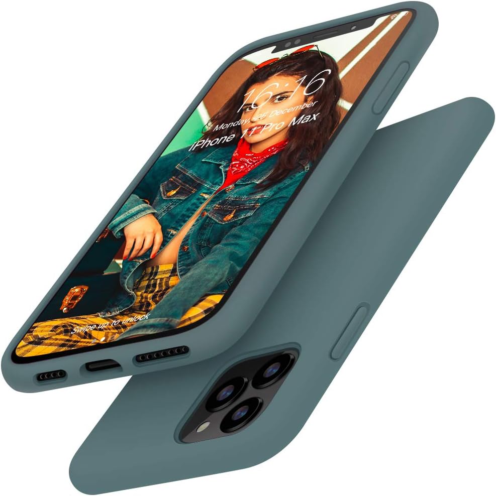 ANTTO Compatible with iPhone 11 Pro Max Case, Liquid Silicone Cases Shockproof Cover Internal Microfiber Gel Rubber Drop Protection Bumper for 6.5 Inch 2019, Midnight Green