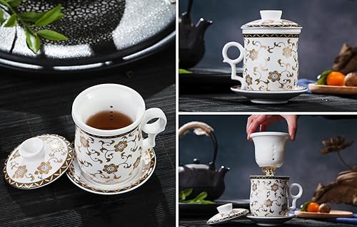 Miniatura 3 de Taza de té de porcelana con tapa de infusor y juegos de platillo, taza de té de cerámica china Jingdezhen, taza de té de hojas sueltas para oficina
