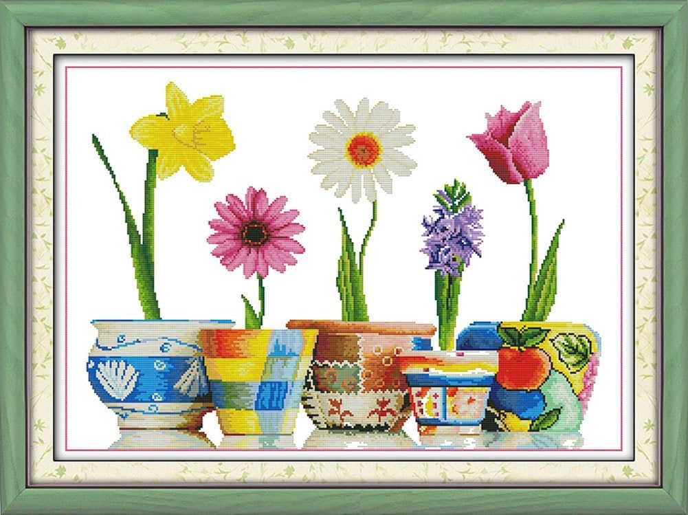 ABEUTY 14ct Cross Stitch Kits Flower Five Blessings Colorful Life for Adults Beginners Pre Printed, DIY Advanced Embroidery Sewing Starter Kit Stamped 62x46cm Needlework Set (Five Blessings)